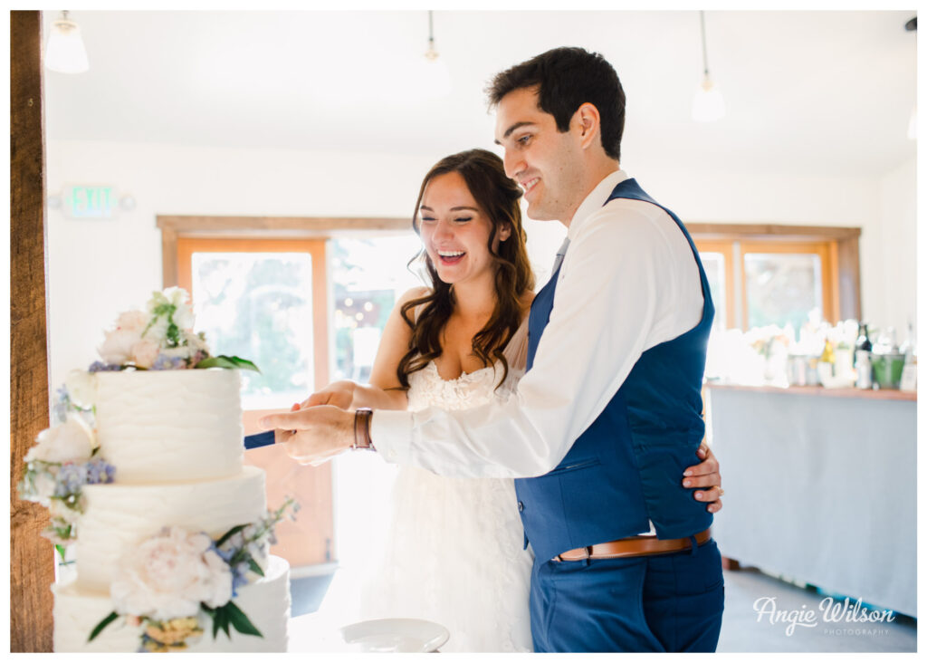 Bride and Groom Cutting Cake at Lyons Farmette