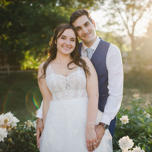 Bride and Groom at Sunset at the Lyons Farmette Wedding Venue in Lyons Colorado