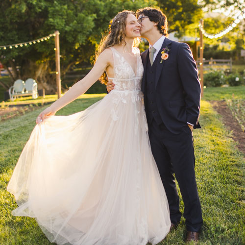 Lyons Farmette bride and groom at sunset