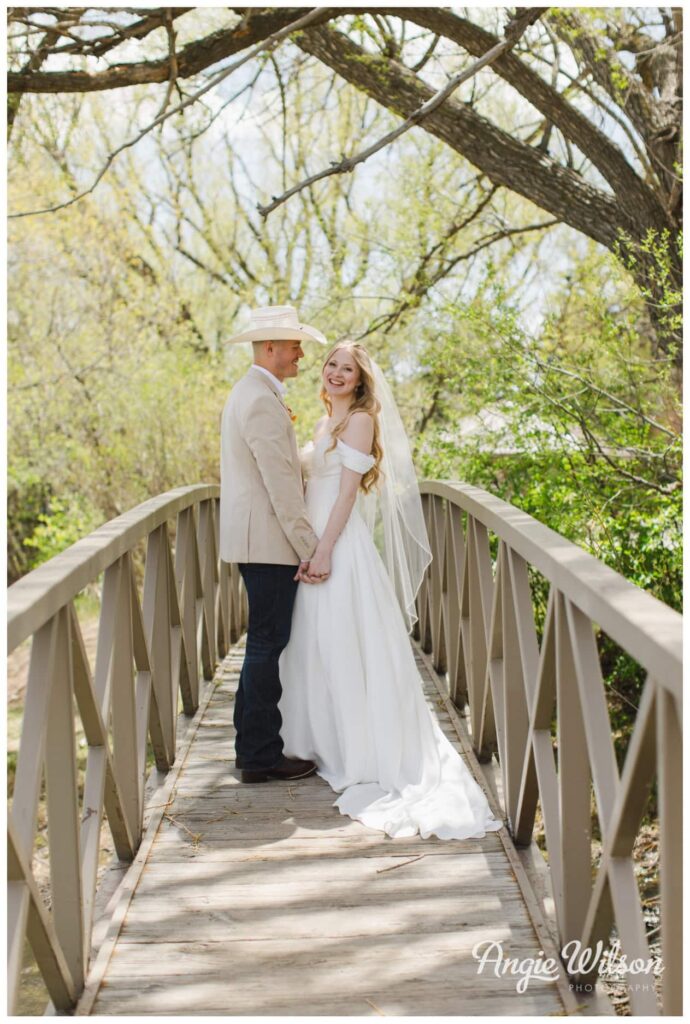 Cheyenne Wyoming Wedding Bride and Groom on Bridge